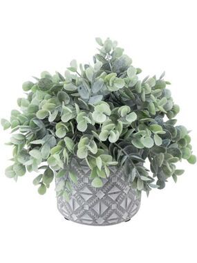 Artificial eucalyptus plant faux greenery in gray concrete pot home office decor